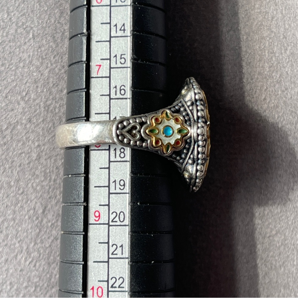 Dimitrious Designer Sterling Silver Enamel Elaborate Greek Designer Ring Size 8 - Picture 4 of 11